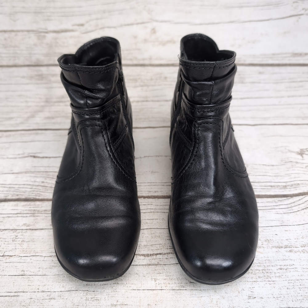 Gabor Black Leather Low Block Heel Ankle Boots Women Size UK 4.5